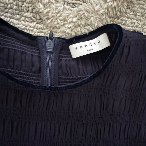 Sandro Fit and Flare Crepe Navy Dress Size 2 - Picture 7 of 15